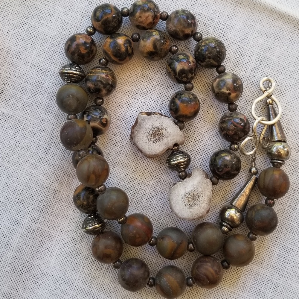 Jasper and antler beaded necklace. $firm